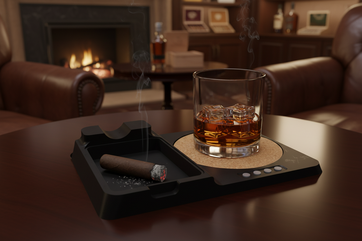 Cigar Tray with Custom Laser Engraved Coaster