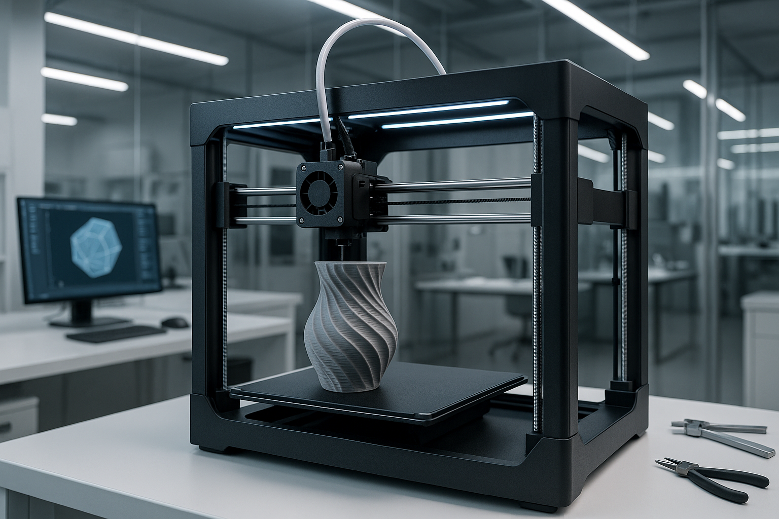 Create image that’s depicts 3D Printing in a modern setting 